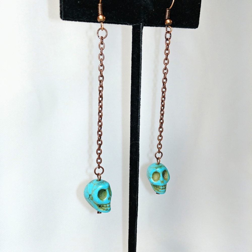 Skull earrings turquoise Stone bead with Chain